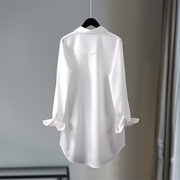 雪纺防晒白色长款衬衫女遮屁股，2024垂感上衣小个子冰丝，白衬衣(白衬衣)