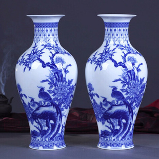 loyo景德镇青花瓷花瓶陶瓷摆件插花瓶客厅复古瓷器中式家居装饰工