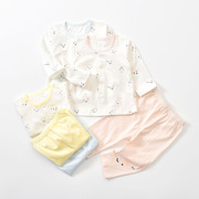 婴儿衣服夏季长袖分体套装，纯棉薄款，家居服开衫空调服男女宝宝睡衣