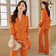 高级感炸街橙色西装外套女2022秋装职业装今年流行小西服套装