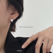 韩国s925通体纯银c形耳环耳扣耳圈重工百搭简约ins气质通勤时尚女