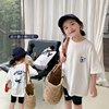 女童半袖前后卡通小熊印花打底衫，儿童夏装韩版宽松短袖白色t恤潮