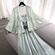 大码女装唐装女中国风套装裙2023年夏装古风汉服吊带裙两件套