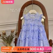 女童无袖连衣裙夏装，2024洋气女孩背心裙儿童高级感蓝色公主裙