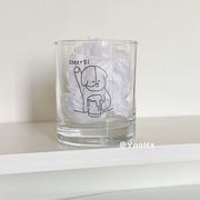 韩国ins同款 牛奶杯举手狗狗卡通字母小狗玻璃杯咖啡杯卡通果汁杯