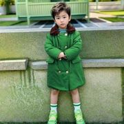 儿童军大衣棉衣加厚军绿色加绒棉袄男女童中长款绿大衣东北大棉袄