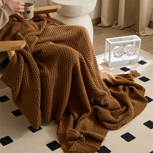 欧式咖啡色针织毛毯 流苏沙发休闲毯卧室盖毯 民宿毯子床尾巾披肩