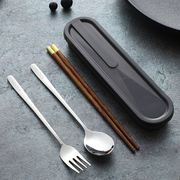 便携餐具木筷子304不锈钢，勺子套装学生餐具，单人筷勺两件套收纳盒