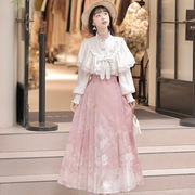 致郁金香原创优雅春季汉元素粉色半身裙改良中国风新中式裙子