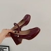 鞋子女2024法式复古玛丽珍温，柔风红色高跟鞋粗跟单鞋小众jk小皮鞋