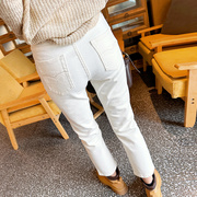 四面弹力白色直筒牛仔裤，女九分修身显瘦小个子，烟管裤春夏季薄款