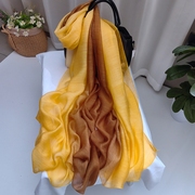 春秋冬季真丝羊毛薄款渐变拼色围巾，女姜黄色高级感纱巾披肩长