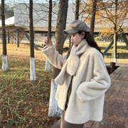 秋冬气质淑女V领米兰貂短款外套女减龄围巾领小个子环保皮草