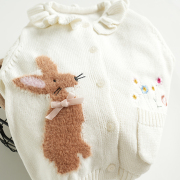 女童宝宝针织开衫儿童秋冬装中小童娃娃领毛衣婴儿纯棉线毛线衫兔