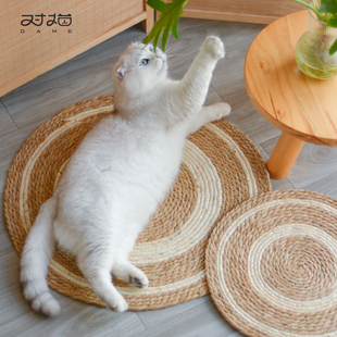 天然蒲草编织猫垫子睡觉用夏季凉席宠物地垫圆形猫抓耐磨不粘毛
