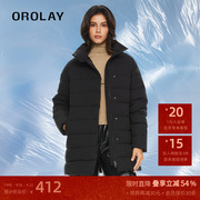 orolay欧绒莱23年冬季宽松常规，加厚保暖防风，外套中长棉服衣女