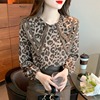 韩国chic秋季小众气质优雅时髦高级设计感双层娃娃领豹纹衬衫女