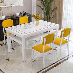 钢化玻璃双层餐桌椅组合小户型家用储物吃饭桌子客餐厅长方形桌椅