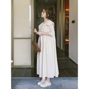 米白色连衣裙女夏2024法式气质减龄设计感宽松显瘦娃娃领长裙