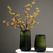 美式现代磨刻玻璃花瓶客厅餐厅富贵竹高档艺术绿色竖纹装饰花器