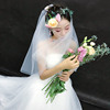韩式简约裸纱新娘结婚礼婚纱，头纱超长5米8米10米拖尾素纱软纱