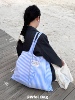 Wfei韩系ins条纹大容量环保袋法式棉制复古小清新腋下手提购物包