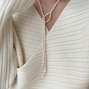 zing法式复古气质天然巴洛克珍珠项链，长款y型，毛衣链轻奢小众设计