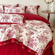 结婚床上四件套大红色婚房床上用婚庆被套床单新婚喜被磨毛