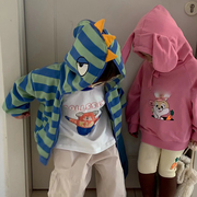 儿童外套2023秋款男童卡通恐龙，条纹连帽拉链卫衣，中小童洋气开衫