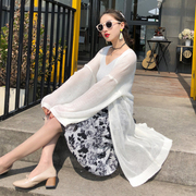 夏季女装韩版批发度假针织开衫，空调防晒衣纯色，中长款薄外套潮