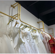 金色婚纱架子高档展示架，女服装店上墙礼服架，壁挂衣架影楼陈列吊架