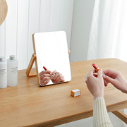 台式化妆镜欧式镜子简约实木梳妆镜便携式木质台面镜折叠高清美容
