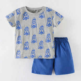 男童灰色火箭短袖T恤套装宝宝纯棉短裤子两件套儿童夏装休闲运动8
