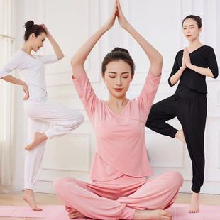 夏季健身瑜伽服套装女舞蹈练功表演服2024短袖显瘦瑜珈初学者