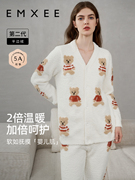 嫚熙孕妇月子服秋冬加厚加绒家居服套装，半边绒睡衣居家喂奶衣