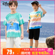 迪士尼男童纯棉短袖扎染，套装男孩2024夏装运动两件套户外套装
