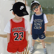 儿童篮球服套装夏装男童中小童，运动套速干球衣宝宝网眼透气运动服