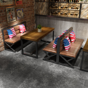 美式工业风餐厅卡座沙发仿古铁艺咖啡厅酒吧音乐吧餐吧餐桌椅组合