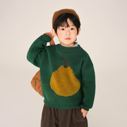 男童毛衣韩版中小童套头加厚圆领，绿色黄梨毛线衣(毛线衣)