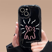 黑色炸毛猫咪手机壳iPhone15苹果14promax适用mate60华为p50opporeno7荣耀80vivox90小米13红米note12壳