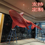 不锈钢铁艺镂空鲸鱼雕塑售楼处酒店商场餐厅网格动物悬空发光装饰