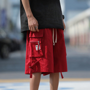 酒红色工装短裤男夏季美式高街vibe多口袋高级感裤子痞帅炸街中裤