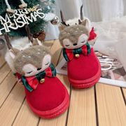 女童大棉鞋2024冬季加厚雪地，靴网红儿童冬款红色圣诞雪地靴子