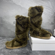 雪地靴女2023冬季皮毛一体加厚保暖防滑长筒时尚狐狸毛毛女靴