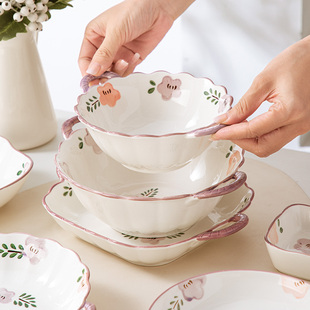 紫萱花餐具陶瓷碗，家用饭碗菜盘2024碗碟，碗盘套装创意盘子汤碗