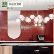 桃红色陶瓷窑变手指马赛克卫生间瓷砖黑色弧形细条形砖墙面筷子砖