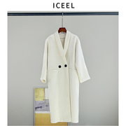 ICEEL原创设计时尚白色毛呢外套女高定轻奢优雅气质名媛长款大衣