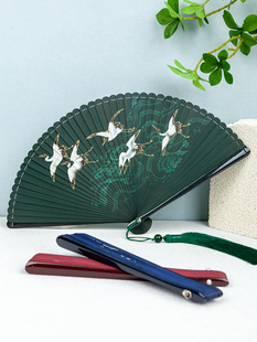 中国风手工女折扇，日用复古扇子古风，工艺全竹扇全竹镂空彩绘扇