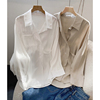 盐系白色简洁长袖雪纺衬衫中长款单排扣百搭上衣，时尚休闲洋气j$9