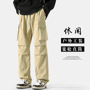 「设计师品牌」24春季日系大口袋工装伞兵裤男纽扣搭扣直筒裤